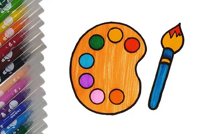 نقاشی رسم جای رنگ ها روی پالت