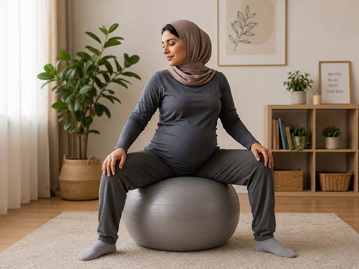 چرخش لگن با توپ زایمان (Birth Ball)
