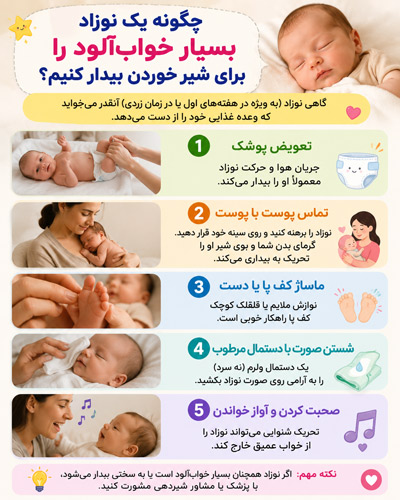 چگونه یک نوزاد بسیار خواب‌آلود را برای شیر خوردن بیدار کنیم؟